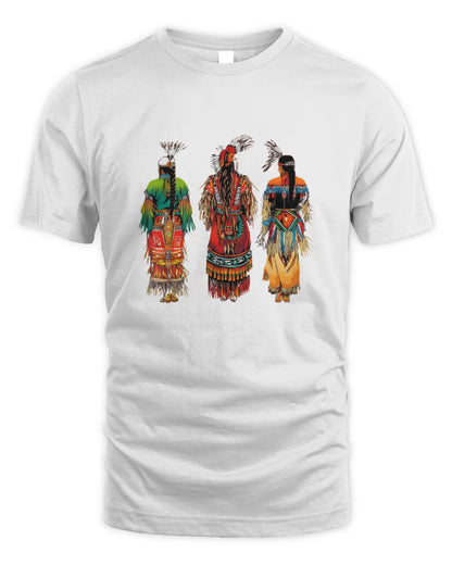 Native American Dancers Shirt | Indigenous Powwow Regalia T-Shirt | Tribal Pride Cultural Graphic Tee | First Nations Heritage Gift - Unisex Standard T-Shirt - white - front