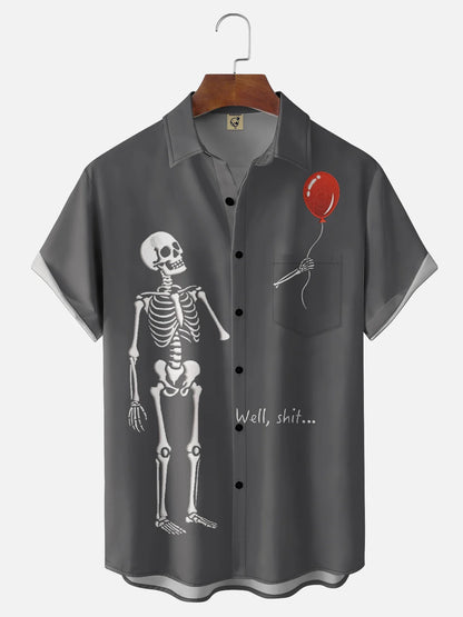 Moisture-wicking Halloween Skeleton Chest Pocket Casual Shirt
