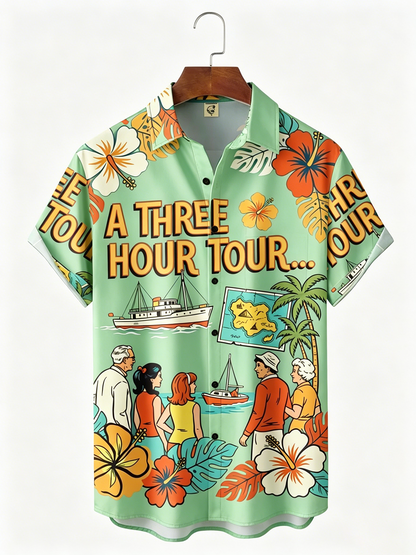 Moisture-Wicking Tropical Floral Chest Pocket Holiday Hawaiian Shirt