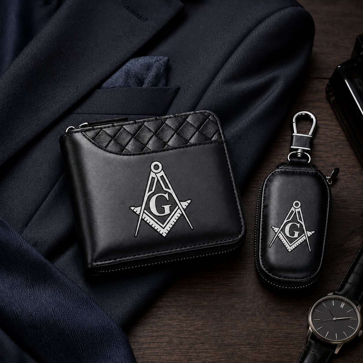 🧭 Masonic Wallet & Key Case Gift Set