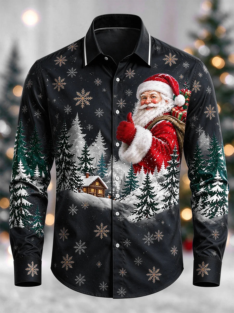 Men's Christmas Print Long-Sleeve Shirt