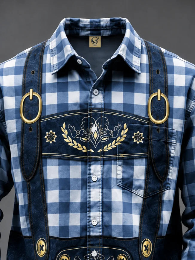 Moisture-Wicking Oktoberfest Style Chest Pocket Long-Sleeve Casual Shirt