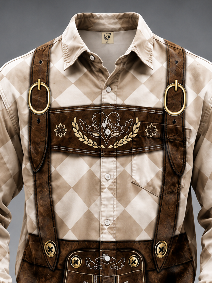 Moisture-Wicking Oktoberfest Style Chest Pocket Long-Sleeve Casual Shirt
