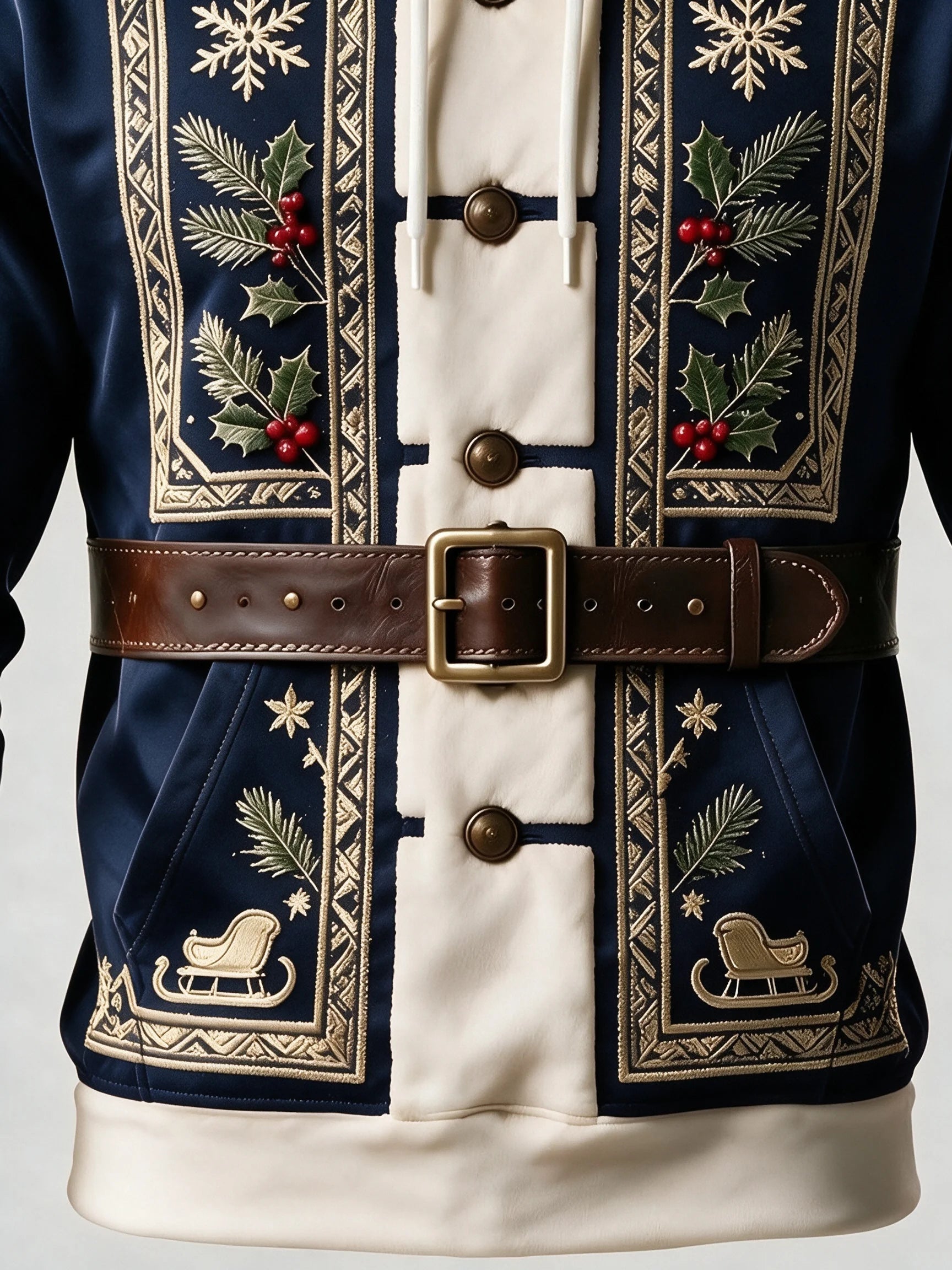 Christmas Vintage Santa Claus Suit Look Kangaroo-Pocket Hoodie Sweatshirt