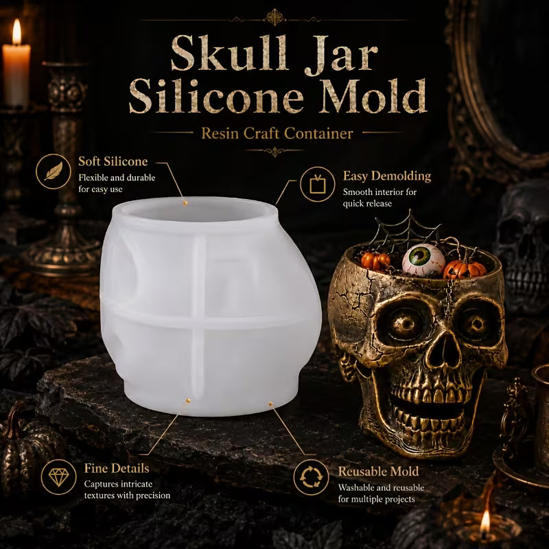 Gothic Skull Flower Pot Silicone Mold – DIY Resin, Plaster, Candle & Soap Casting Mold