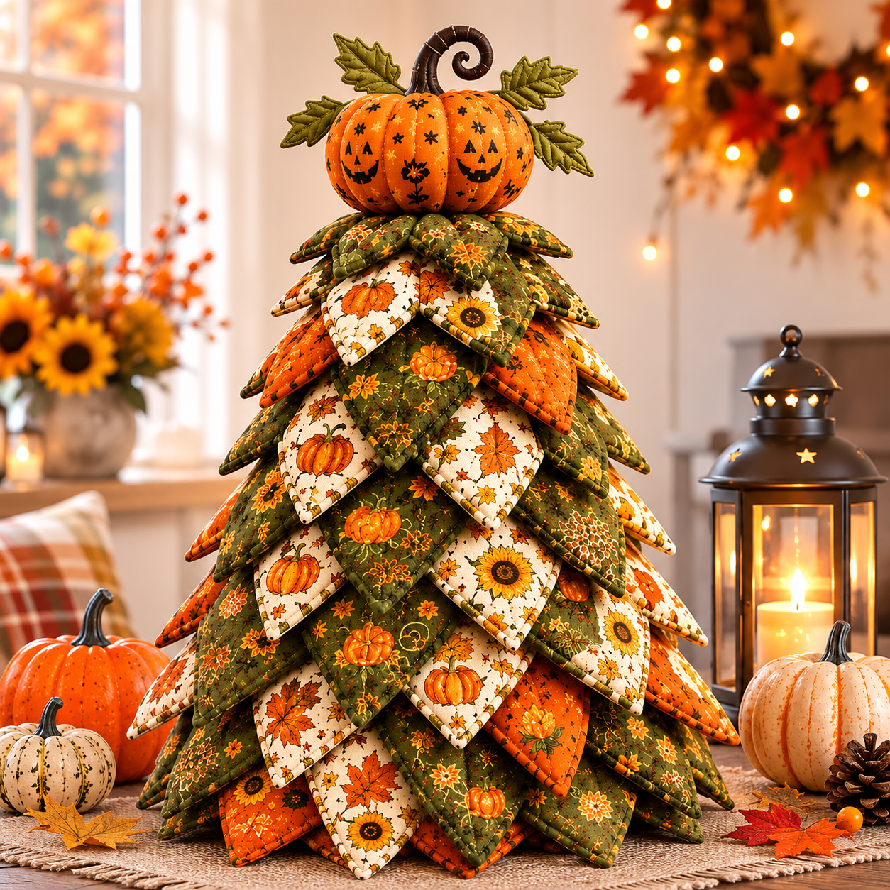 DIY Gothic Halloween Quilted Fabric Tree Kit – Layered Rose & Skull Tabletop Decoration