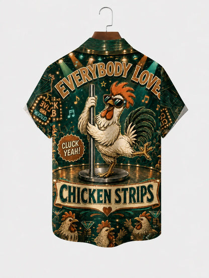 Moisture-Wicking "Beer Can Chicken" Chest-Pocket Hawaiian Shirt