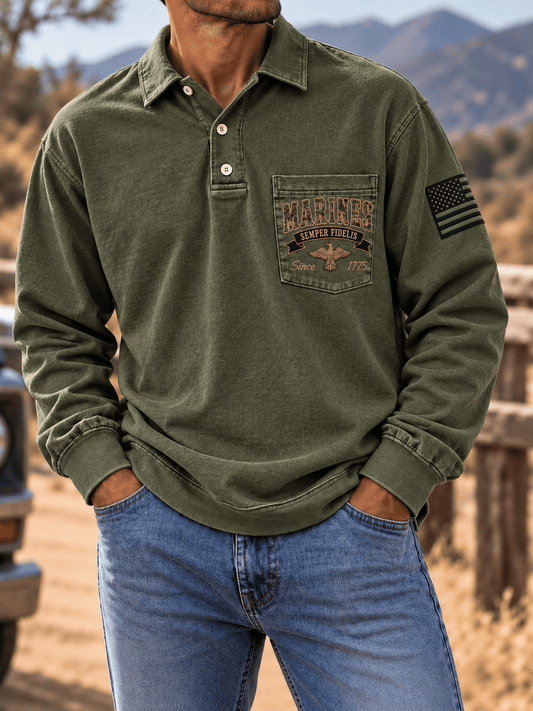 Men's U.S. Veterans Day Print Long-Sleeve Polo Shirt