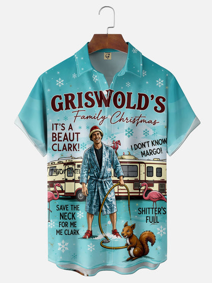 Moisture-Wicking "Merry Christmas" Griswold  Chest Pocket Hawaiian Shirt