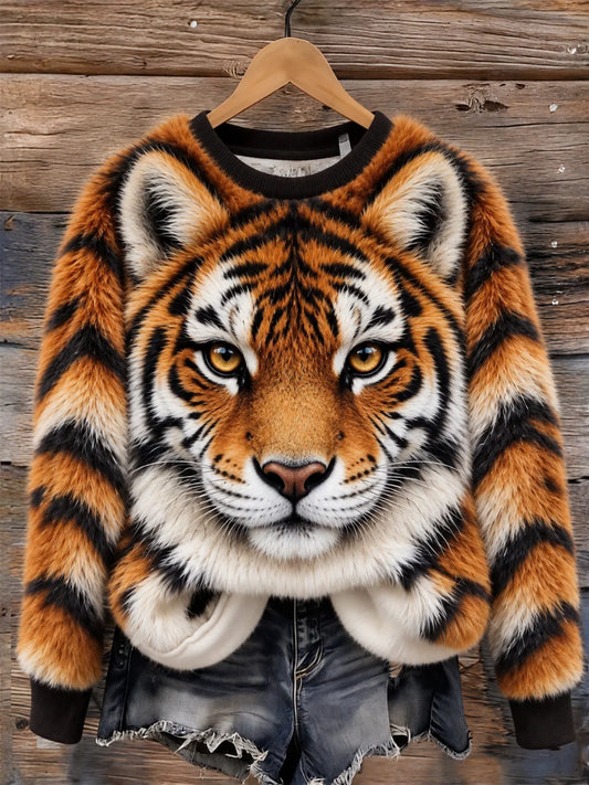 Women's Casual Animal Print Flannel Sweatshirt