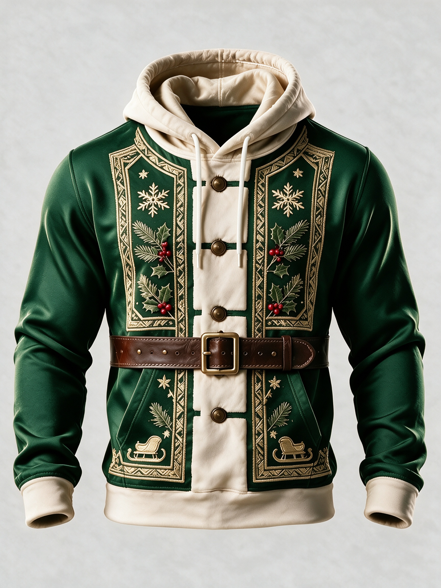 Christmas Vintage Santa Claus Suit Look Kangaroo-Pocket Hoodie Sweatshirt