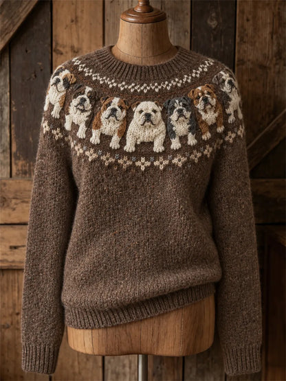 Women's Vintage Bulldogs Yoke Isle Print crew neck sweater