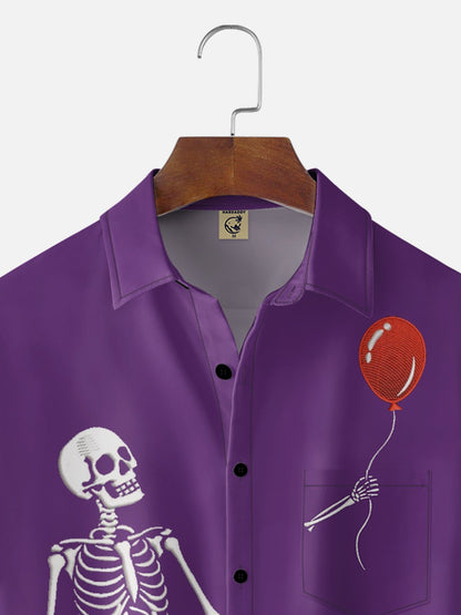 Moisture-wicking Halloween Skeleton Chest Pocket Casual Shirt