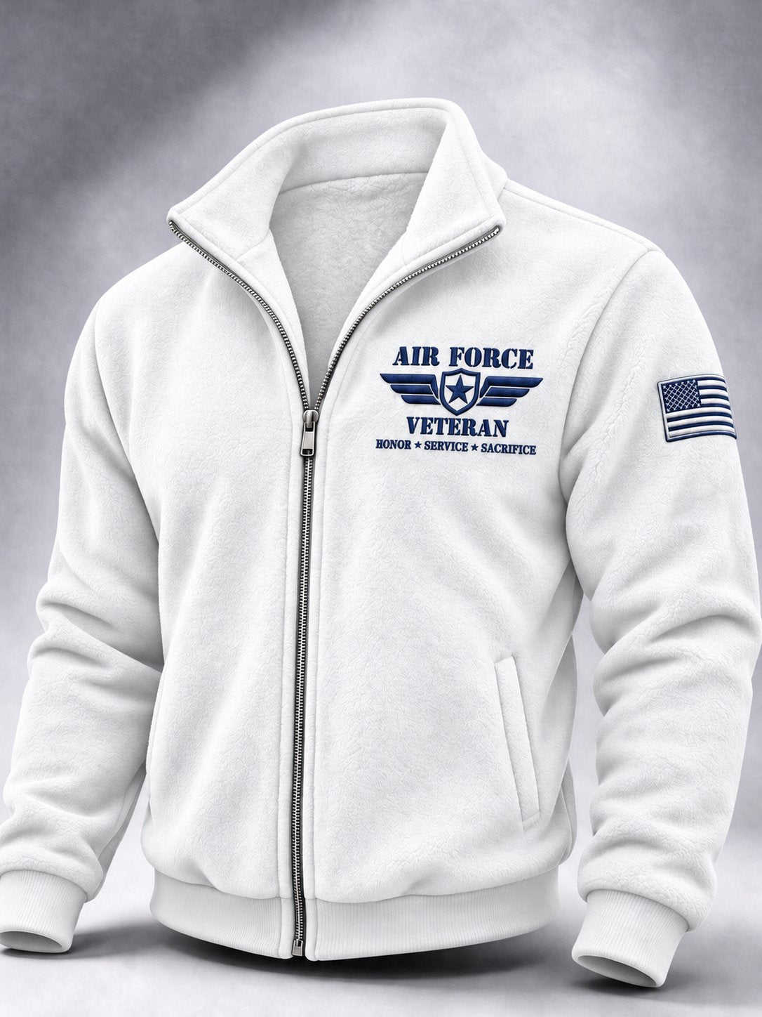 Men's American Veterans Leisure Print Zip-Up Stand Collar Jacket