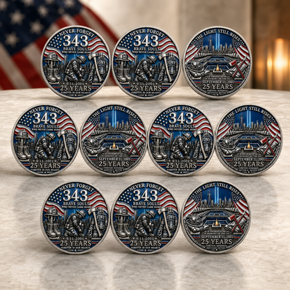 9/11 25th Anniversary Firefighter Challenge Coin - 343 Heroes Never Forget Memorial Coin