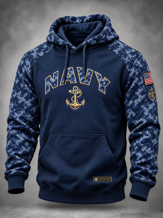 Men's Casual Veterans Commemorative Print Hoodie