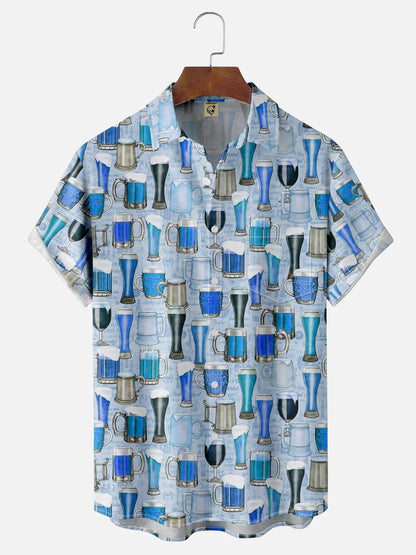 Tall Size Moisture-wicking Beer Chest Pocket Short Sleeve Casual Shirt