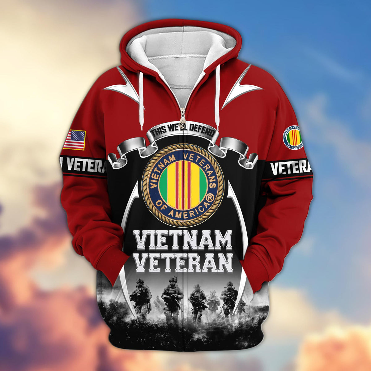 Premium US Veterans Zip Up Hoodie ATTN150821, Gifts For US Veterans, Gifts On Father's Day, Veterans Day.