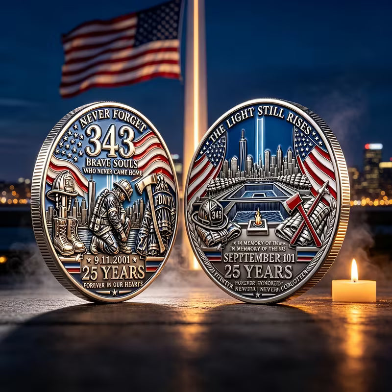 9/11 25th Anniversary Firefighter Challenge Coin - 343 Heroes Never Forget Memorial Coin