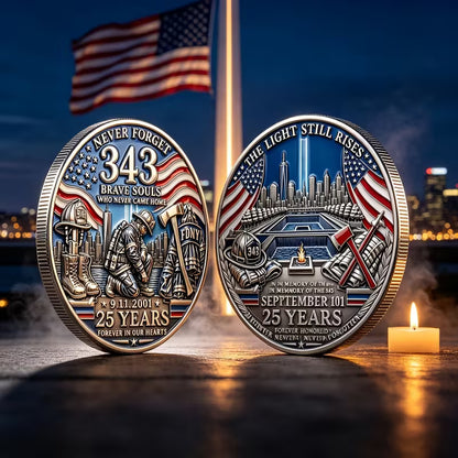 9/11 25th Anniversary Firefighter Challenge Coin - 343 Heroes Never Forget Memorial Coin