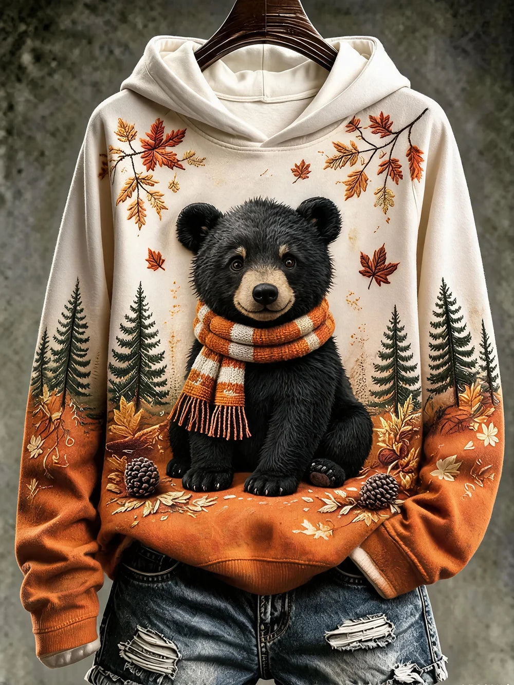 Women's Autumn Animal Print Crew Neck Long-Sleeve Hoodie