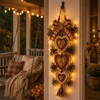 Lighted Rustic Heart Christmas Wall Hanging – Farmhouse Plaid Bow Door Decor