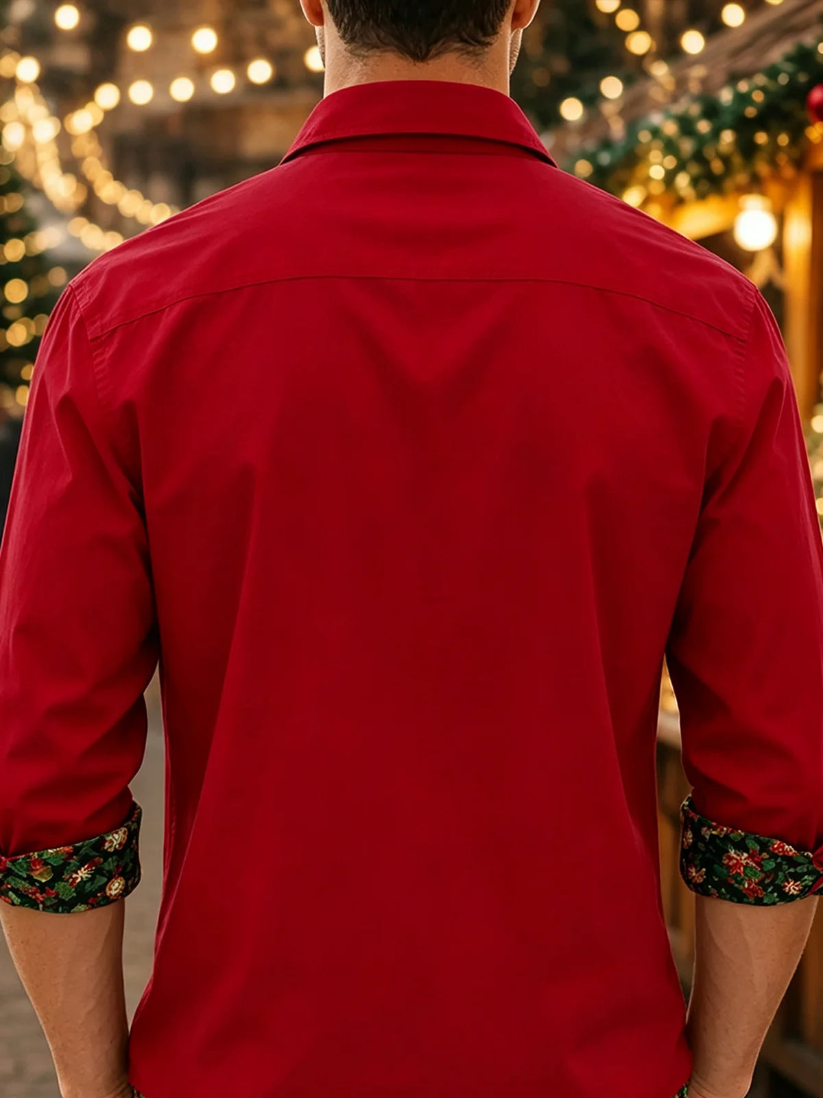 Moisture-Wicking Solid-Color Patchwork Christmas-Themed Chest Pocket Long-Sleeve Casual Shirt