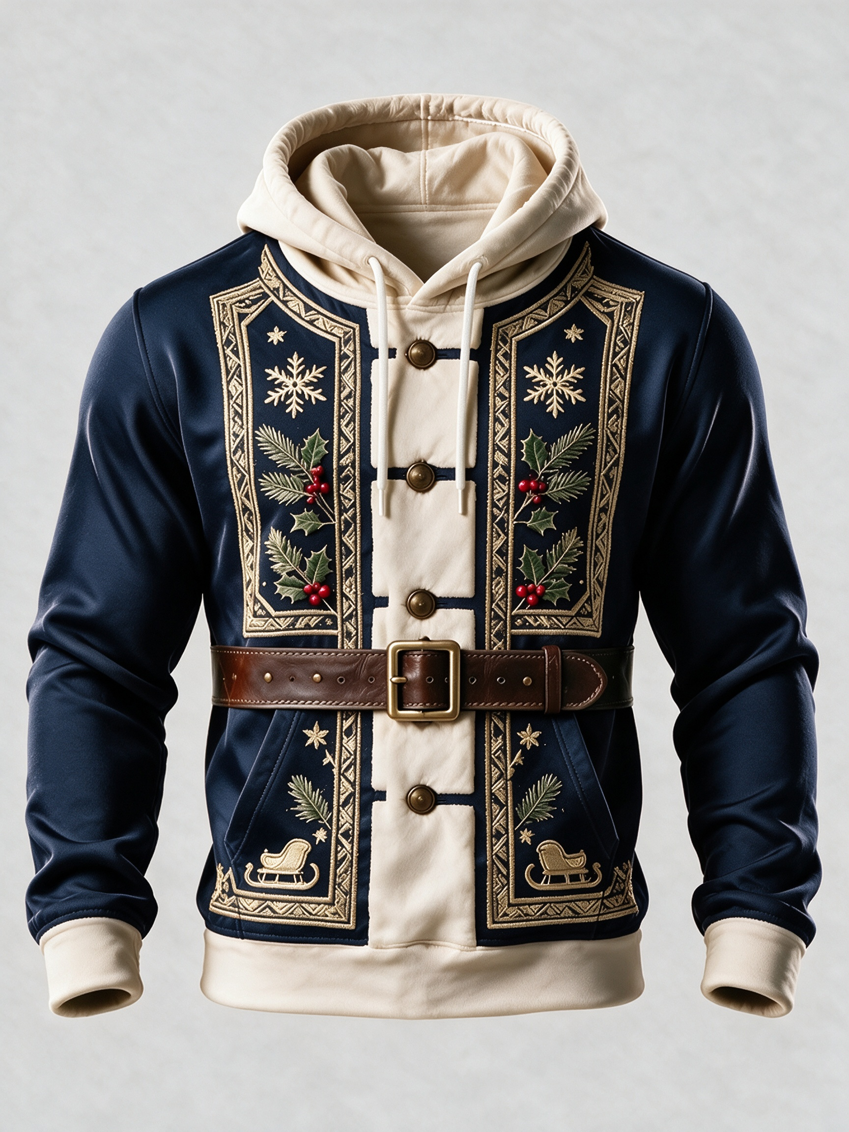 Christmas Vintage Santa Claus Suit Look Kangaroo-Pocket Hoodie Sweatshirt