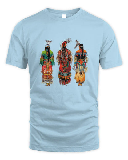 Native American Dancers Shirt | Indigenous Powwow Regalia T-Shirt | Tribal Pride Cultural Graphic Tee | First Nations Heritage Gift - Unisex Standard T-Shirt - light blue - front