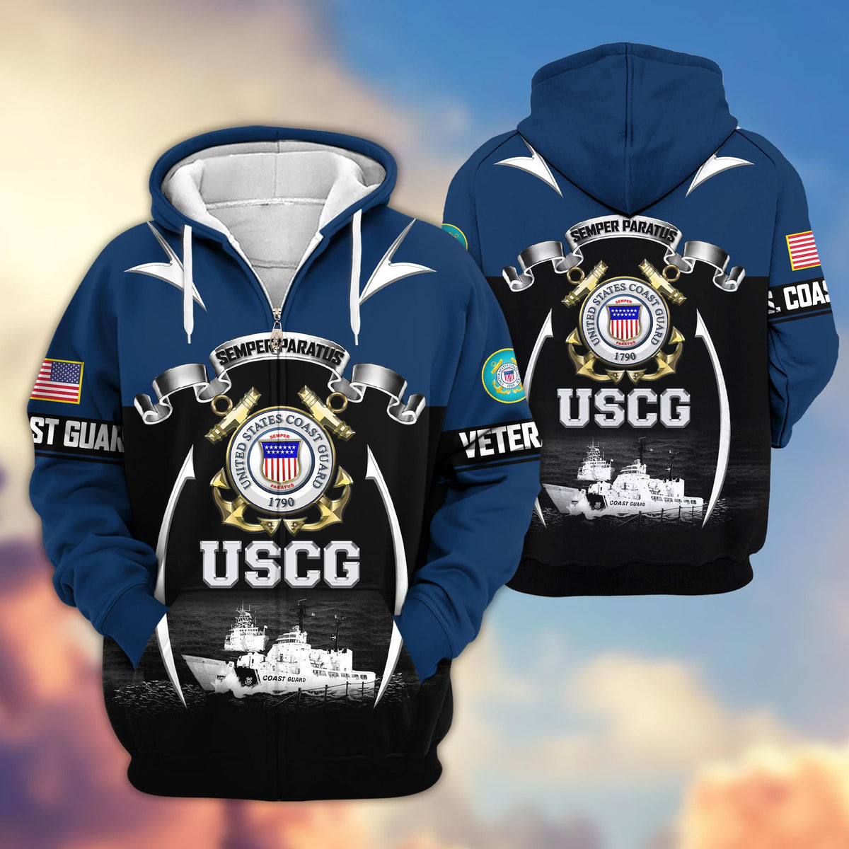 Premium US Veterans Zip Up Hoodie ATTN150821, Gifts For US Veterans, Gifts On Father's Day, Veterans Day.