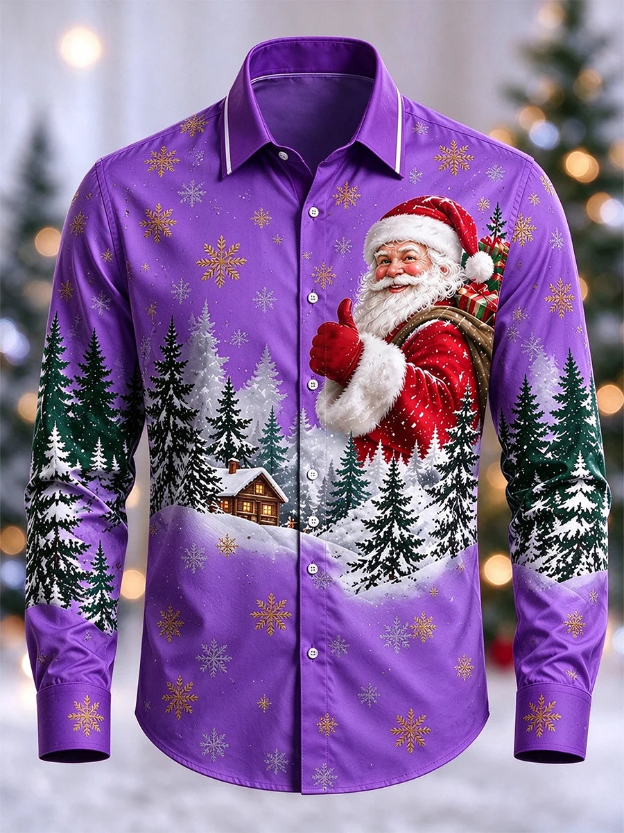 Men's Christmas Print Long-Sleeve Shirt