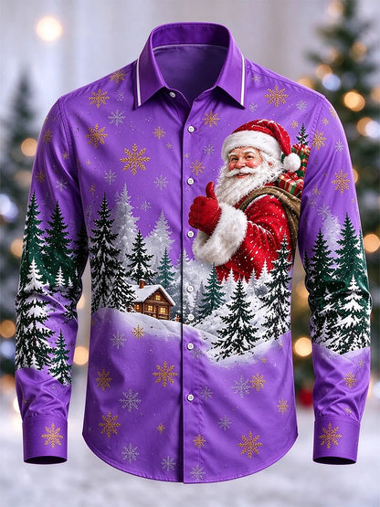 Men's Christmas Print Long-Sleeve Shirt
