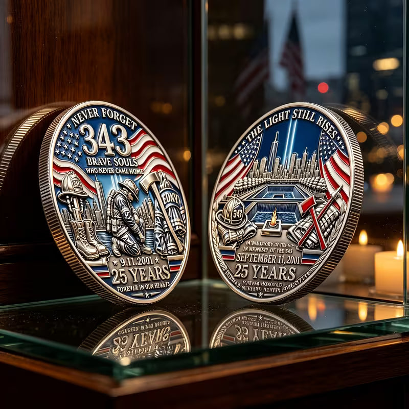 9/11 25th Anniversary Firefighter Challenge Coin - 343 Heroes Never Forget Memorial Coin