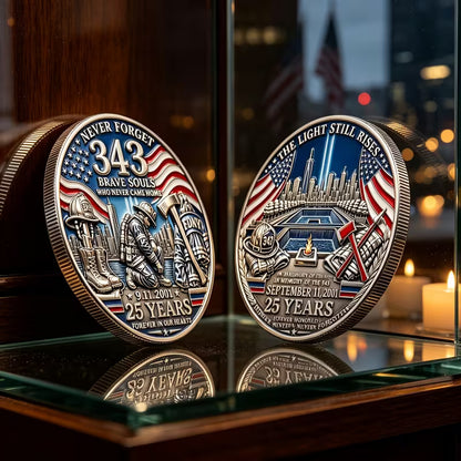 9/11 25th Anniversary Firefighter Challenge Coin - 343 Heroes Never Forget Memorial Coin