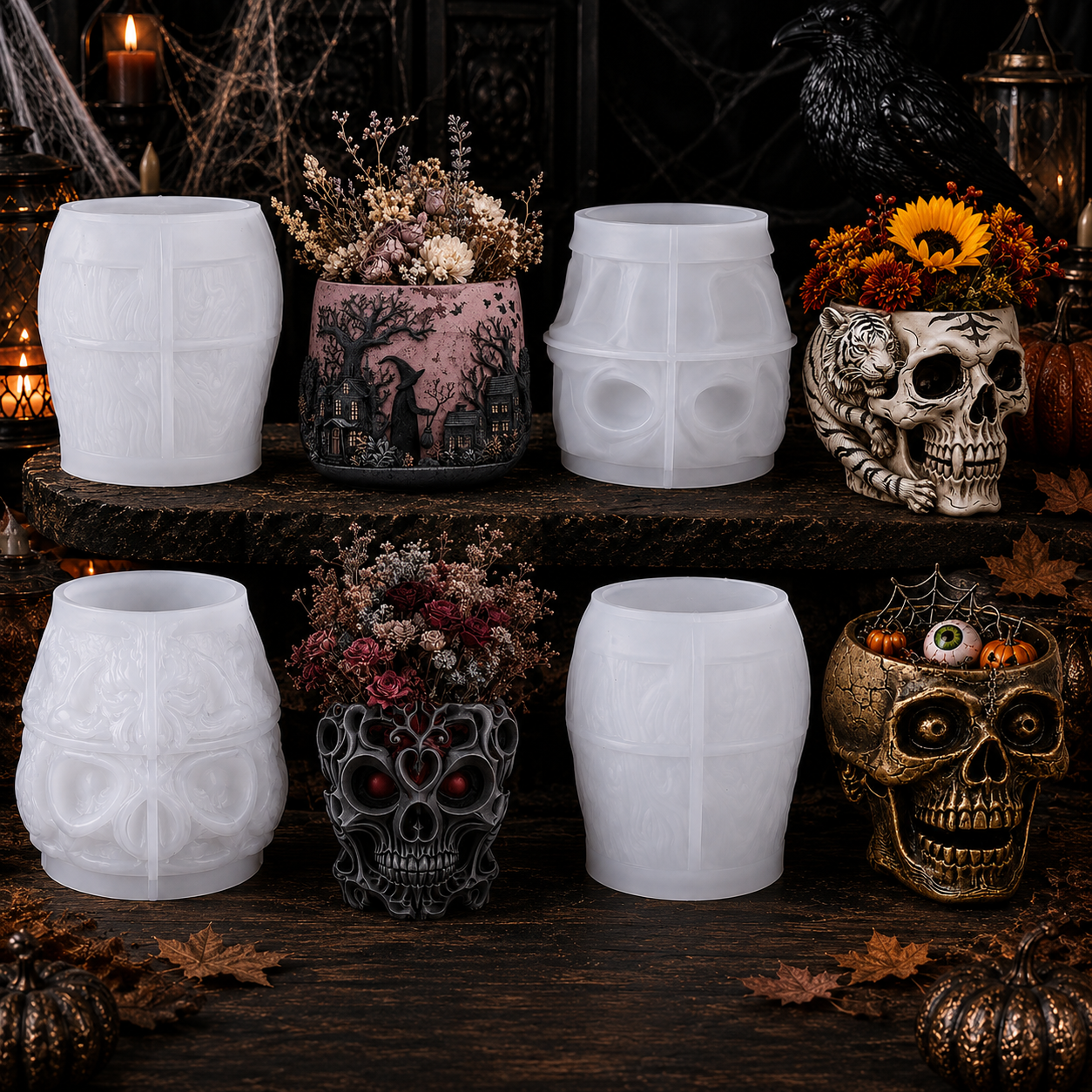 Gothic Skull Flower Pot Silicone Mold – DIY Resin, Plaster, Candle & Soap Casting Mold