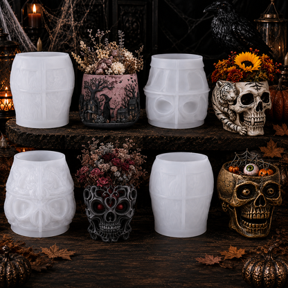 Gothic Skull Flower Pot Silicone Mold – DIY Resin, Plaster, Candle & Soap Casting Mold