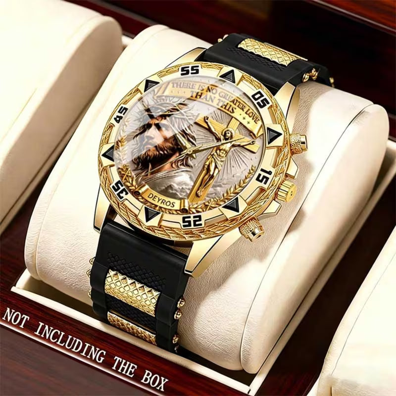 Jesus Christ Cross Watch – Christian Faith Gift for Men – There Is No Greater Love