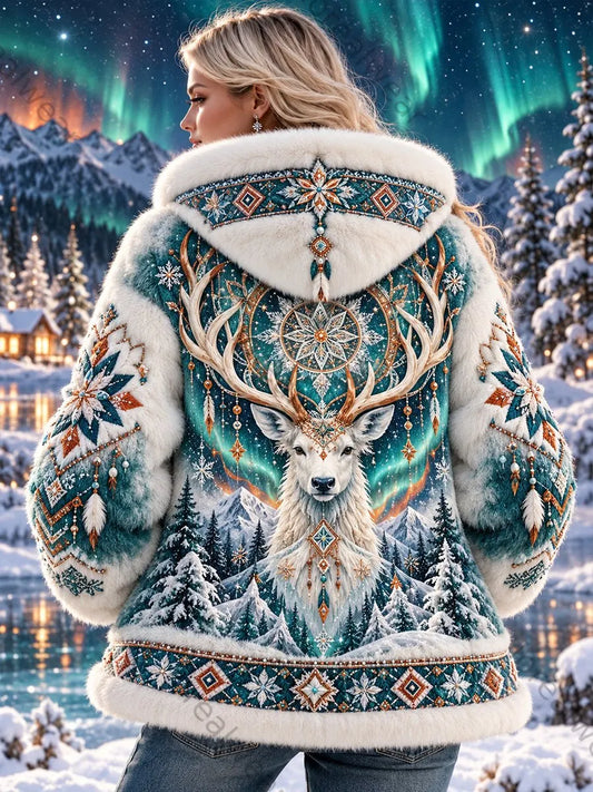 Women's Nordic Animals Flannel Coat