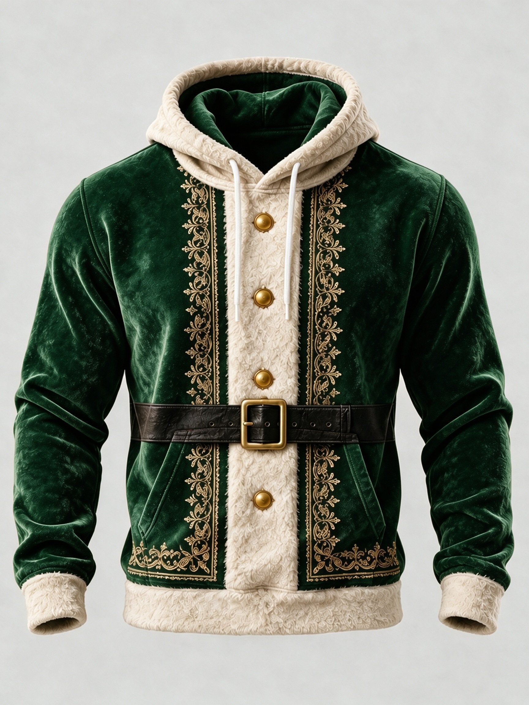 Christmas Vintage Santa Claus Suit Look Kangaroo-Pocket Hoodie Sweatshirt