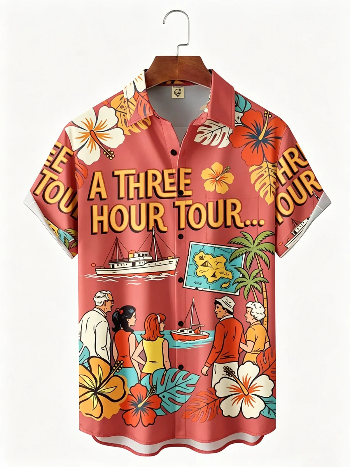 Moisture-Wicking Tropical Floral Chest Pocket Holiday Hawaiian Shirt