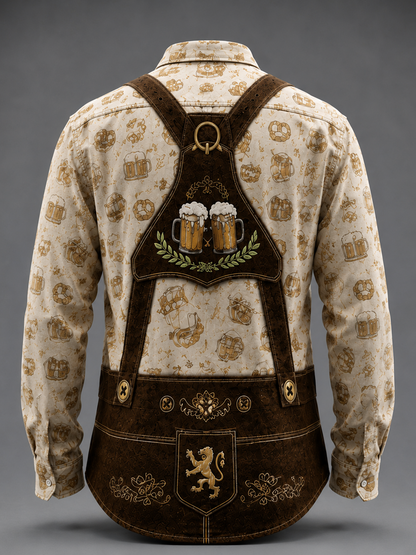 Moisture-Wicking Oktoberfest Style Chest Pocket Long-Sleeve Casual Shirt