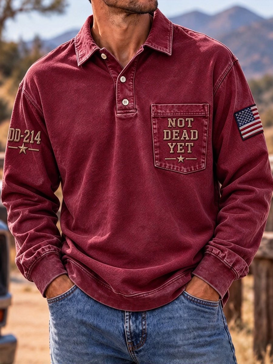 Men's Veteran Commemorative Print Long-Sleeve Polo Shirt