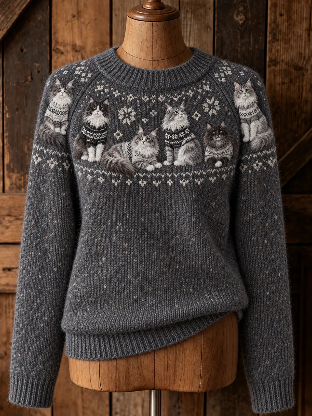 Women's cute cat design casual raglan sleeve sweater