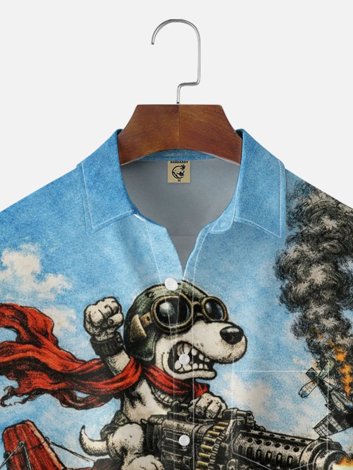 Moisture-Wicking Abstract Airplane & Dog Pattern and Chest Pocket Holiday Hawaiian Shirt