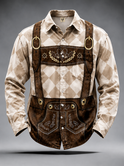 Moisture-Wicking Oktoberfest Style Chest Pocket Long-Sleeve Casual Shirt