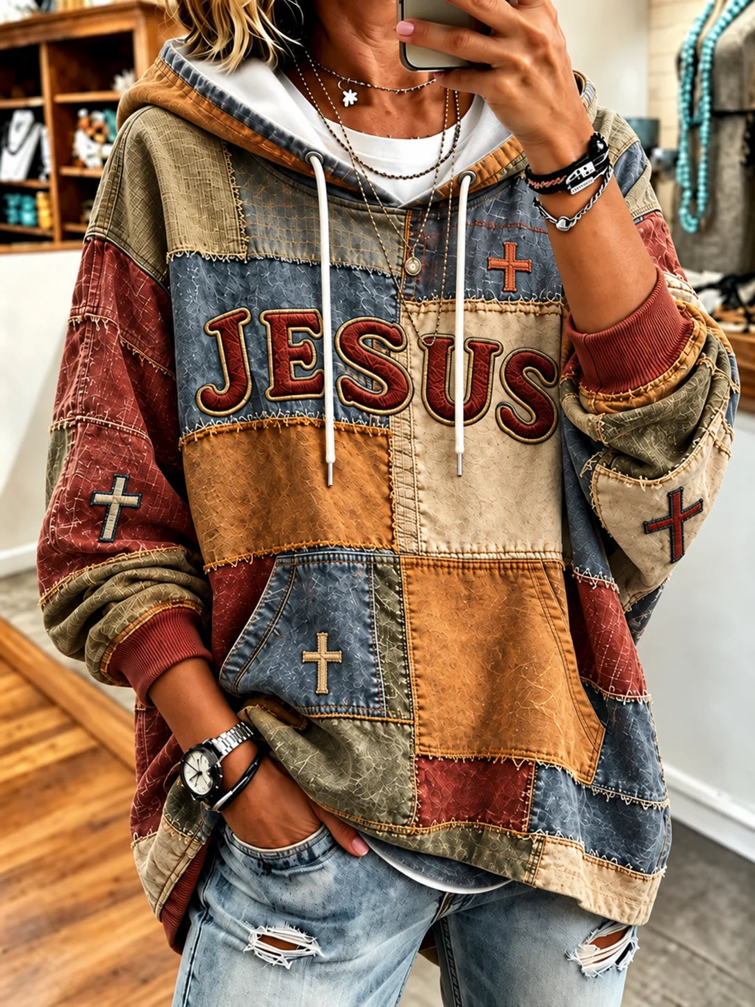 Women's Casual "Faith" Cross-Print Sweatshirt