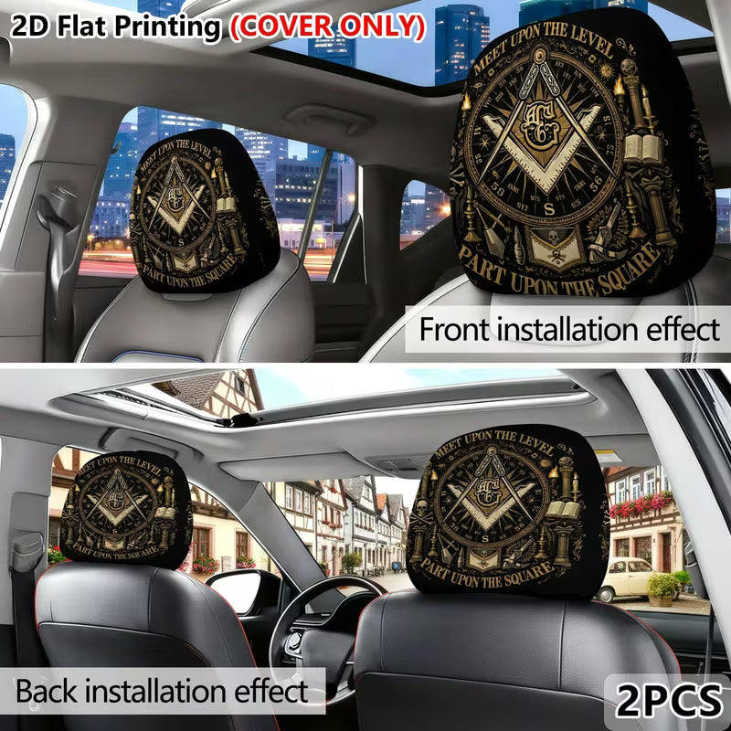 2PCS Freemason Emblem Car Headrest Covers – Masonic Auto Seat Accessories