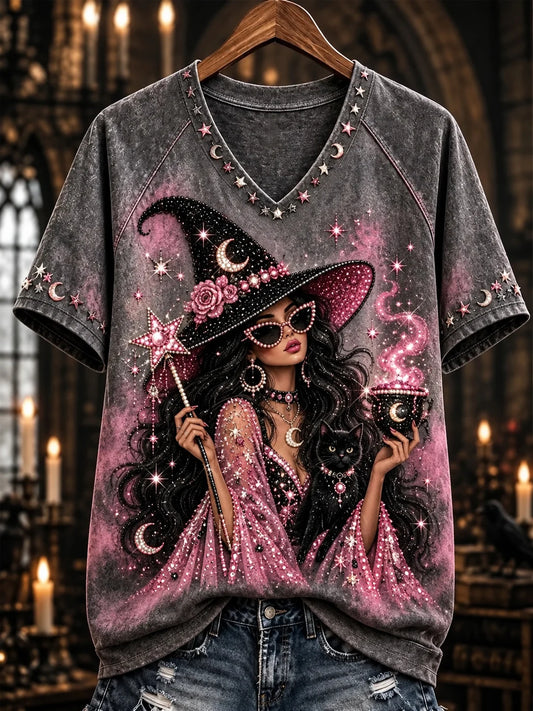 Women's Pink Witch Print T‑Shirt