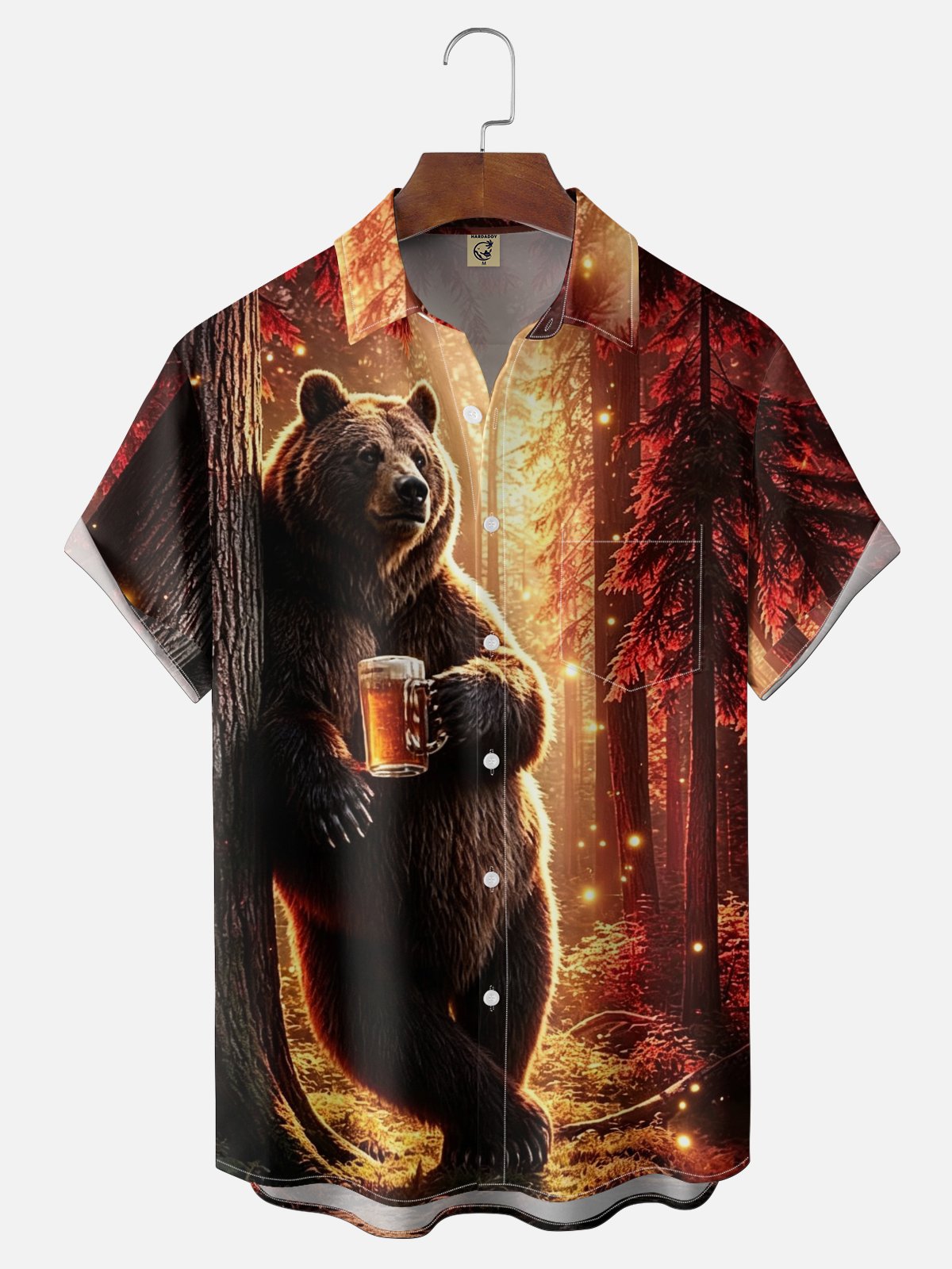 Moisture-wicking Brown Bear Fun Beer Chest Pocket Hawaiian Shirt