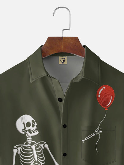 Moisture-wicking Halloween Skeleton Chest Pocket Casual Shirt